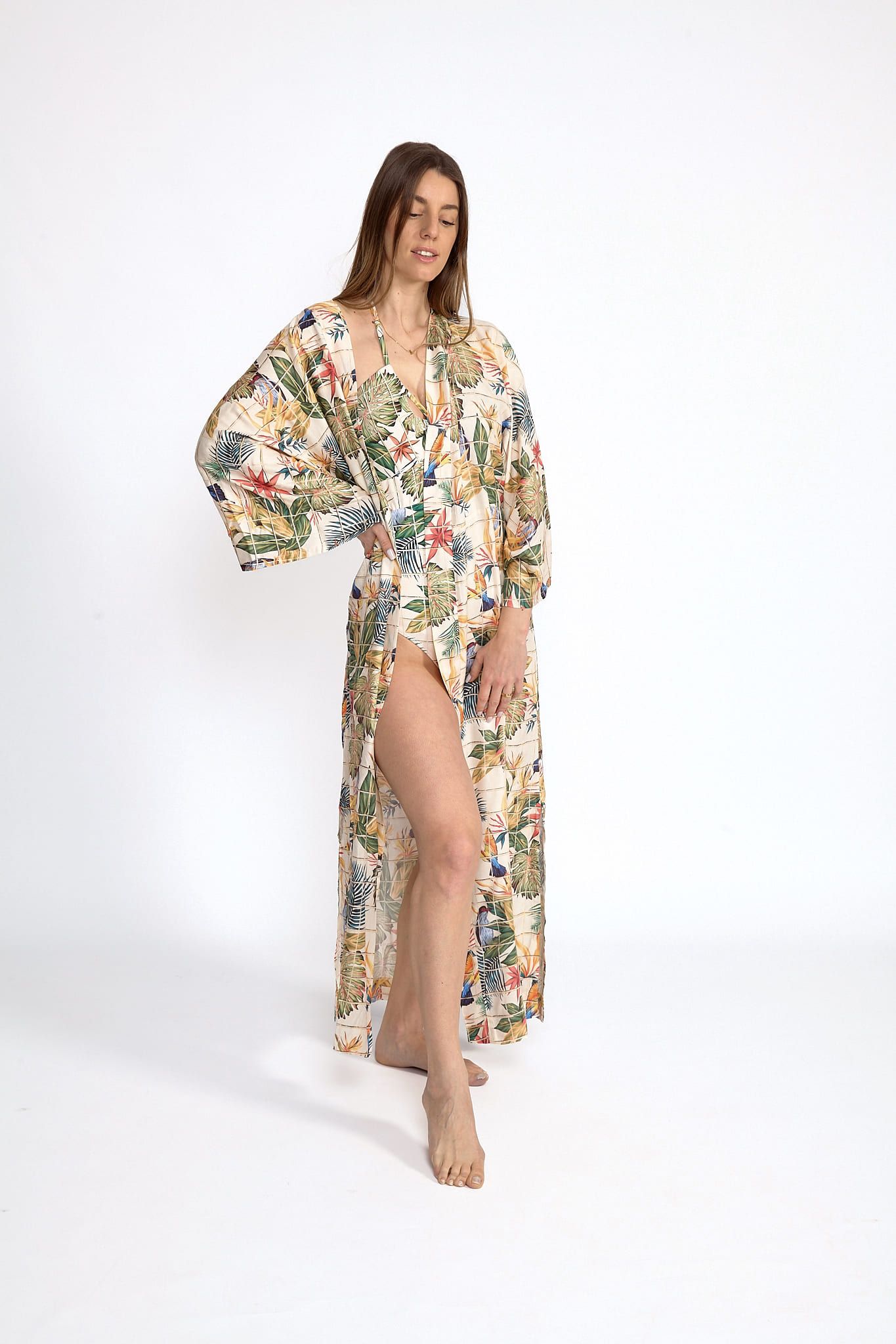Kimono Largo Estampado Tropical Copaíba