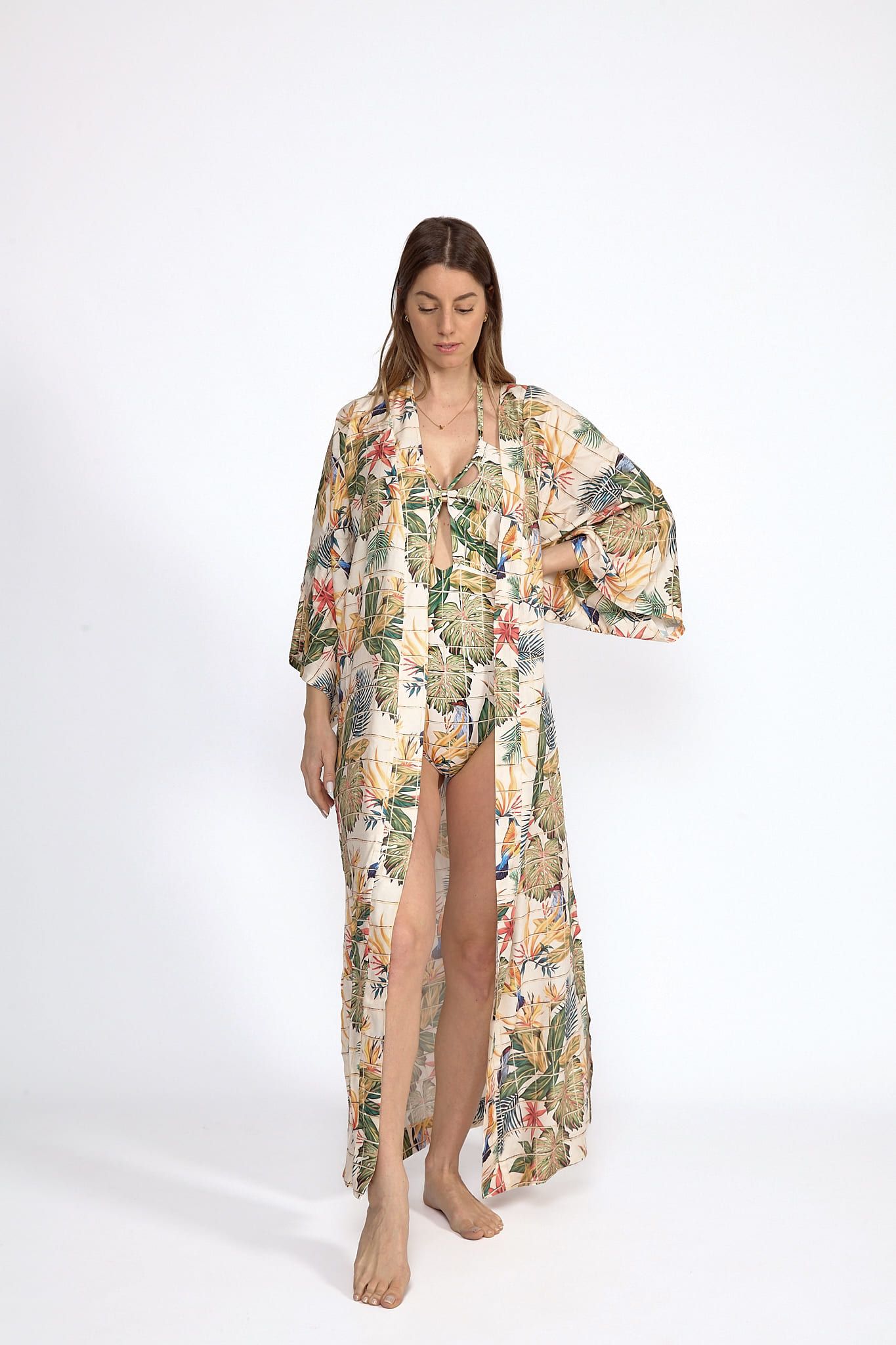 Kimono Largo Estampado Tropical Copaíba - Imagen 6